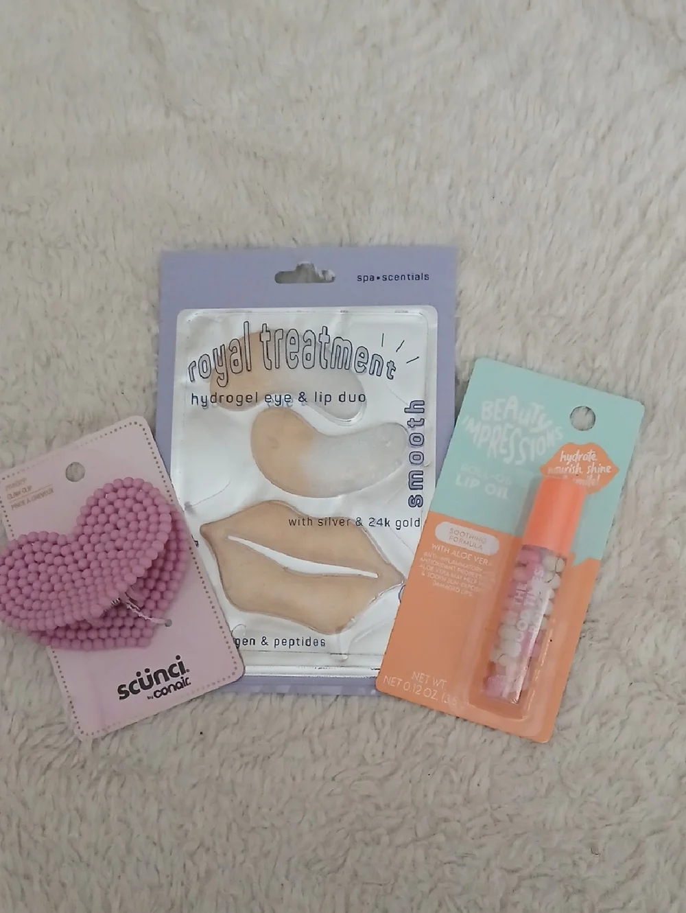 Beauty Bundle: Hydrogel Eye & Lip Duo + Lip Oil + Pink Scünci Hair Clips